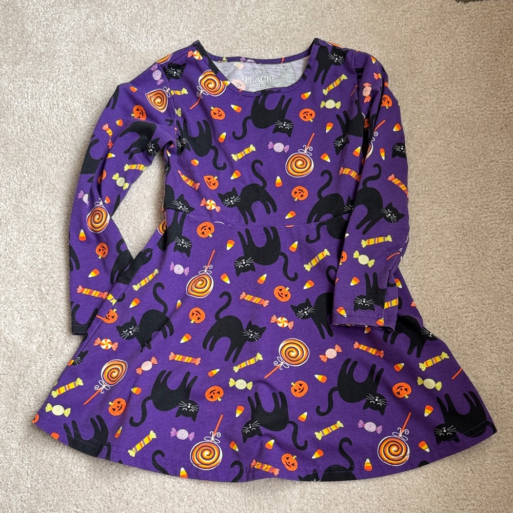 The Children's Place girls Purple Cat and Candy Halloween Dress xs 4